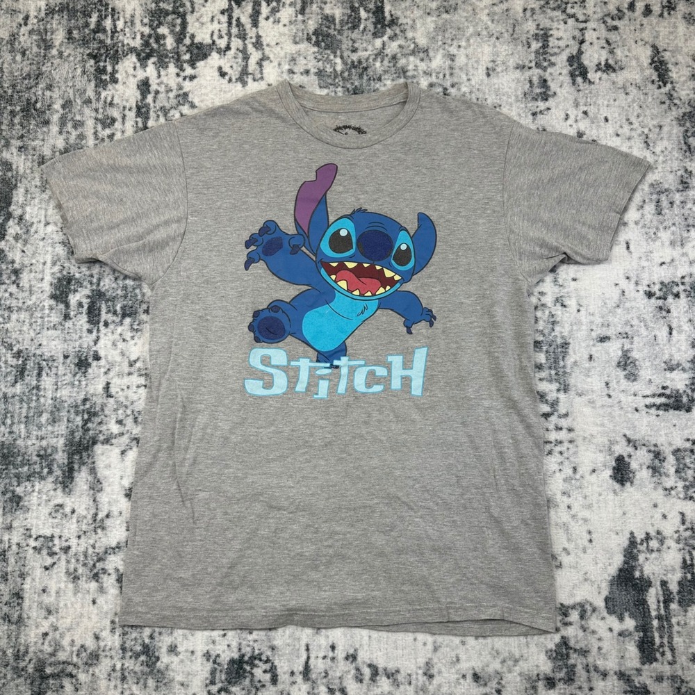Disney T Shirt Womens Large Gray Lilo & Stitch‎ Graphic Short Sleeve Crew Neck